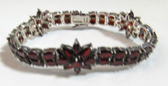MICHELLE ALBALA 925 Sterling Silver Almandine Garnet Floral Tennis Bracelet 7″