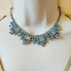 Regal Necklace VTG Jewels Austrian Crystal Rhinestone Art Deco Blue Choker 15″