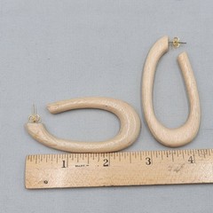 Vintage Long Wood Hoop Pierced Earrings Drop Hoops 3″