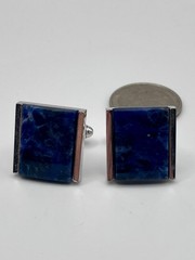 Vintage Dante Silver Tone Blue Sodalite Cufflinks Mid Century Rectangle Stone