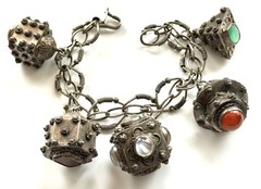 Antique Silver Etruscan Large Charm – Fob Bracelet