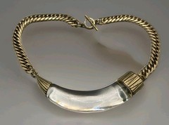 Vintage Jenny Bird Horn Clear Lucite Gold tone Chain Necklace 18″