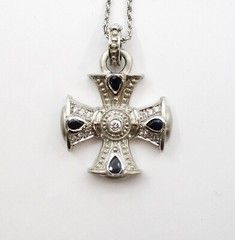 Judith Ripka 0.68CTW Sapphire 0.44CTW Diamond Cross Pendant 18K White Gold 16″