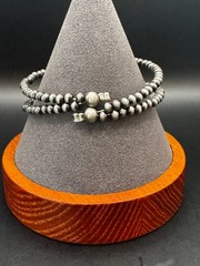 Southwestern Style Wrap Bracelet Cream Faux Stone Silver Tone Beaded