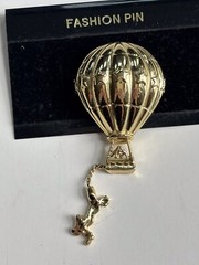 Vintage Gold Tone Brooches Lot;Hot Air Balloon; Bubble Fish Marked AJC;Scissors