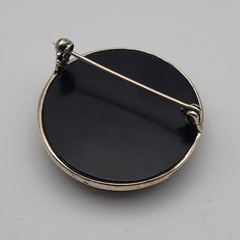 Vintage Art Deco Markasite Round Geometric Domed Sterling Silver 925 Brooch Pin