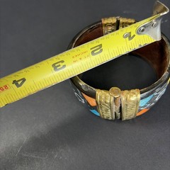 Vintage Mid Century Modern Atomic Cosmic Bangle Cuff Bracelet Inlays Brass