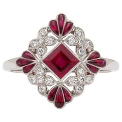 Lovely Floral 1.0 TCW Ruby & Lab Diamond Art Deco Style Engagement Ring