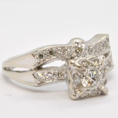 VINTAGE 14K WHITE GOLD ILLUSION SET 1/3CTW DIAMOND BRIDAL ENGAGEMENT ESTATE RING