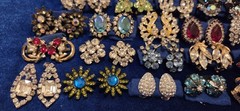 Vintage Rhinestone Earrings Lot Of 27. 12 Signed Monet Weiss Hobe Trifari Kramer