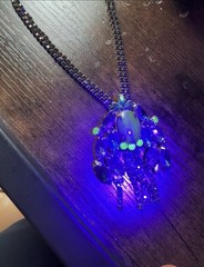 Vintage Alice Caviness Green Cat Eye UV Reactive Rhinestone Pendant Unsigned