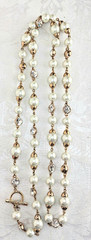 Vintage Givenchy pearl and crystal statement Rich mom necklace Ivory gold 20 in