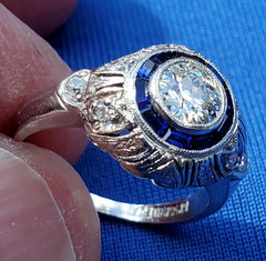 Original EARTH MINED DIAMOND Engagement Ring Deco PLATINUM SAPPHIRE Solitaire 5