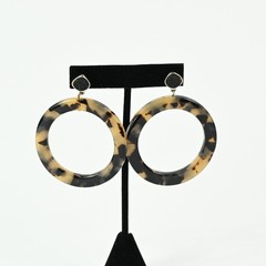 SugarFix Pierced Hoop Earrings Round Dangle Acrylic Tortoise Druzy Retro Glam