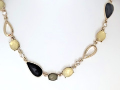 Anne Klein Necklace Gold Tone Chain Acrylic & Glass Rhinestone Choker 17″ Signed