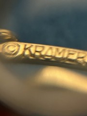 VTG Kramer Signed Triple Strand Graduated Faux Pearl Necklace Gold Tone 1950s
