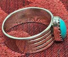 Vintage Turquoise & 925 Silver Ring Size 6-3/4 Signed