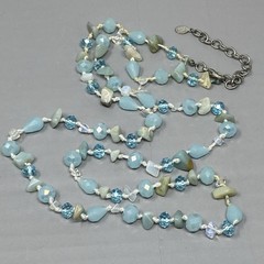Designer Glass Stone Necklace Blue Chip Teardrop Round Surface Coated Knotted 38