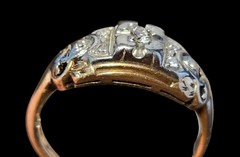 1920s Art Deco Floral Diamond Ring 14K-18K Two-Tone Gold Size 6.5