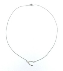 Vintage Stainless Steel Channel Set CZ Wishbone Necklace