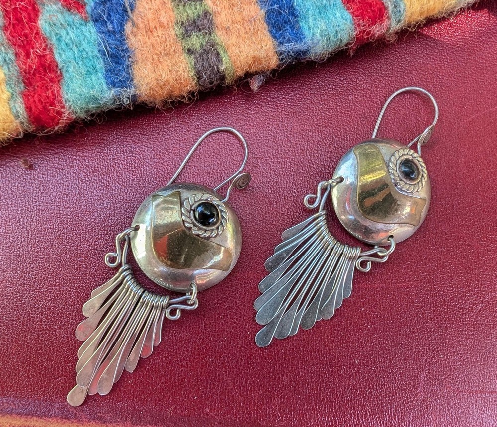 Vintage Mixed Metal Onyx Earrings