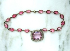 Antique Art Nouveau Czechoslovakia Pink Glass Stone Necklace ETC10618