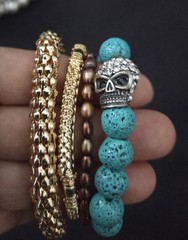 9 Vtg Bracelet Rhinestone Metal Faux Pearl Beads 7 Stretchable