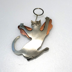 Vtg Mixed Metals Cat Angel Brooch Wings Halo signed Anna Silver Copper tone AE3