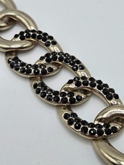 VINTAGE Silver Tone Black Rhinestone large Chain Link Bracelet Toggle Close Punk