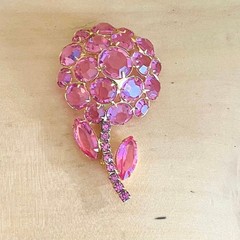 Vtg 60s Juliana DeLizza Elster Pink Rhinestone Flower Brooch Pin Original Box