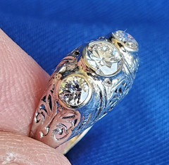 Original EARTH MINED Diamond ART Deco Engagement RING Vintage PLATINUM Trilogy