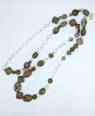 Stone Pearl Necklace Sterling Silver Long 52 Inch
