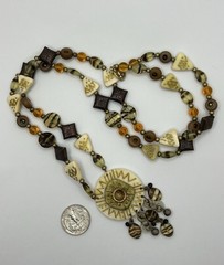 Carved Lucite Tribal Pendant Glass Lucite Resin Beaded Necklace No Brand