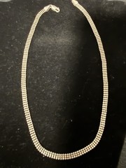 Italian Vintage 925 Sterling Silver Three Row Beaded Band Chain Choker 16”