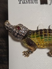 Vintage Goldtone Alligator Crocodile 3″ Rhinestone Brooch, Gorgeous!