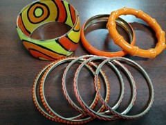 Vintage Orange Bangle Bracelet Lot Of Plastic Acrylic Metal 8-8.5