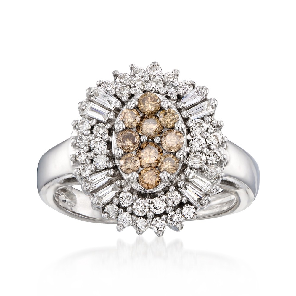Vintage 1.00 ct. t.w. White and Brown Diamond Ring in 14kt White Gold. Size 5.5