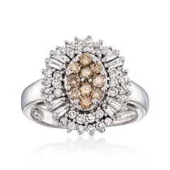 Vintage 1.00 ct. t.w. White and Brown Diamond Ring in 14kt White Gold. Size 5.5
