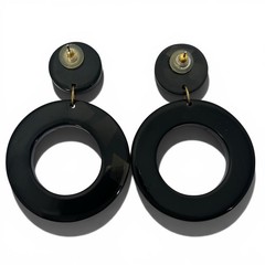 Vintage 80s Black Lucite Resin Confetti Dangle Earrings