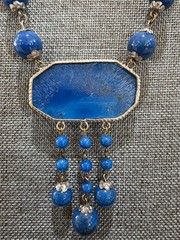 Vintage ART DECO Czech Blue Lapis Exotic Glass Bird Pendant Necklace 14″ Bohemia