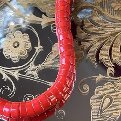 Vintage 28” Red Glass Rondelle Bead Necklace – Gold Tone Spring Ring Clasp