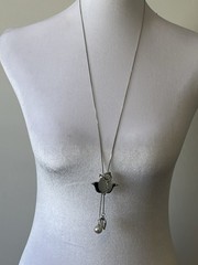 Vintage Silver Bolo Slide Necklace Flower Chain Lariat Rhinestone 32”