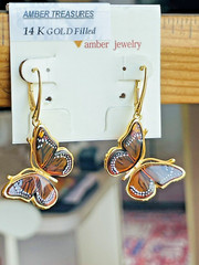 14K Gold Filled Butterfly Genuine Baltic Amber Earrings Vintage Butterscotch 925