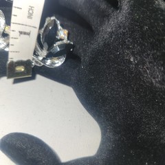 Vintage Silver Tone Black Stone Rhinestone Leaf Brooch and Clip On Earrings Set
