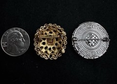Set Of 2 MCM Circle Starburst Brooches Opal, Faux Pearls, Rhinestones