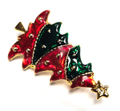 Vintage Signed AAI Gold Tone Red & Green Enamel Christmas Tree Pin / Brooch