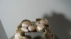 Vintage Necklace Bracelet Clip Earrings Peach or Cream Shell Links