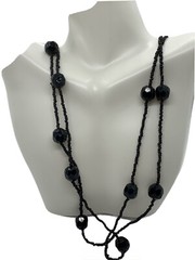 Vintage Black Beaded Necklace 29 in LONG