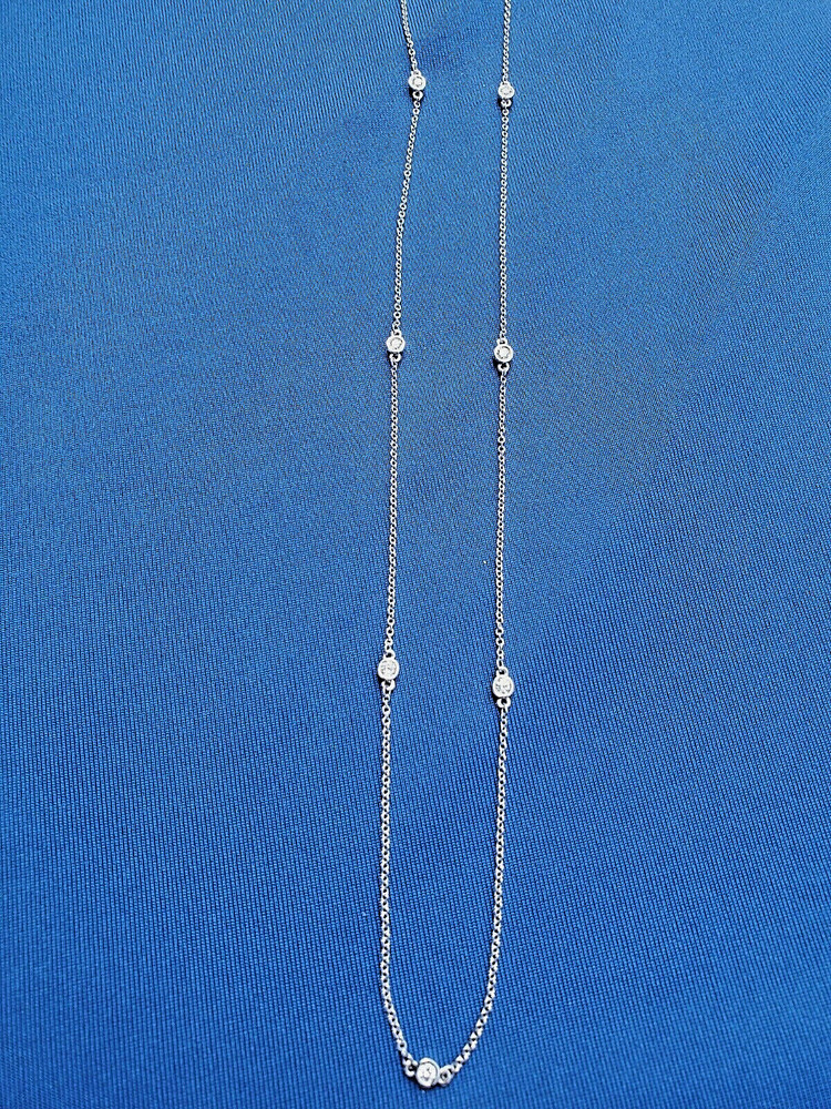 EARTH MINED DIAMOND Station Deco Necklace SOLID 14K WHITE GOLD Chain 24″ inch
