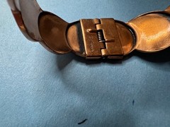 Vintage Mid Century Renoir Copper Disk Hinged Clamp Cuff Bracelet Signed